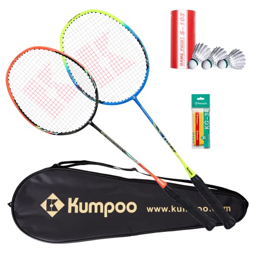 Kumpoo Badminton Racket Set Of 2, 2 86G Lightweight Carbon Badminton Racket, 3 Shuttlecoks, 2 Grip And 1 Racket Cover Bag, For Family Party Trainning Backyard Game (Kc-12) #TOP22
