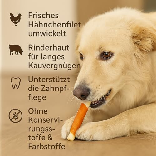 123... Hund dabei! - Hähnchenfilet Kaurolle 100 Stück - Kaustange mit Huhn - Hundesnack - Kaustangen für Hunde - Kaurollen für Hunde - Kaustange mit Hühnchen (900g (ca. 100 Stück))