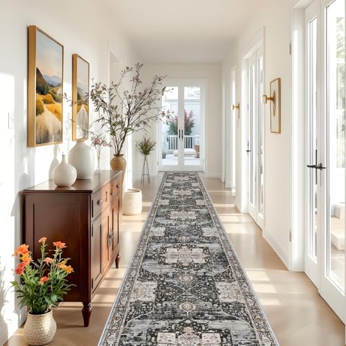 RUUGME Washable Hallway Runner 3x20 - Long Entryway Runner Rugs for Hallway Stain Resistant Carpet for Bedroom Kitchen with Non Slip Backing Home Decor Floor Decoration Mat 3x20 Black
