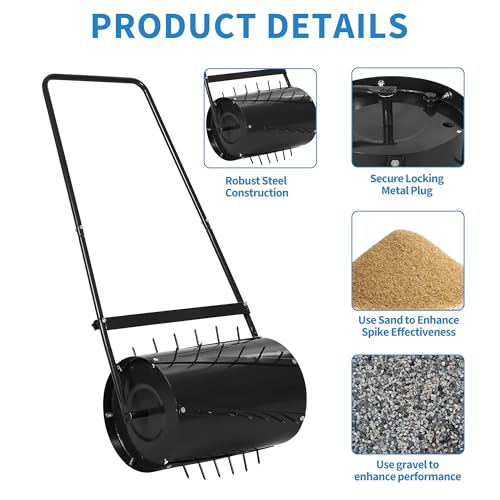 23 Inch Lawn Roller & Aerator 2-in-1, 13 Gallon Capacity Water/Sand Fillable, Heavy Duty Steel Rolling Lawn Aerator with U-Handle, Push/Tow Behind Yard Roller for Garden Grass Care by PeakPursuit - Image 2
