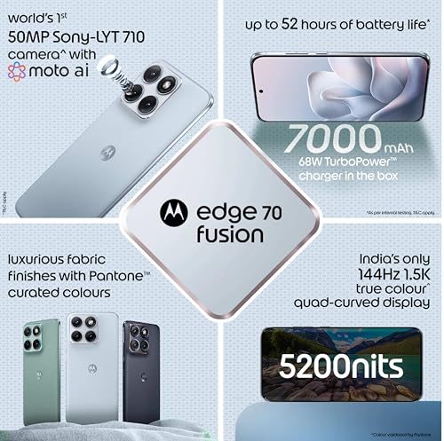 Image of Motorola Edge 70 Fusion (Pantone Country Air, 8GB RAM, 128GB Storage) | 6.78 inch 1.5K 144Hz AMOLED Display | Snapdragon 7s Gen 4 | 50MP Sony LYTIA 710 OIS | 32MP Selfie | 7000mAh | 68W TurboPower |