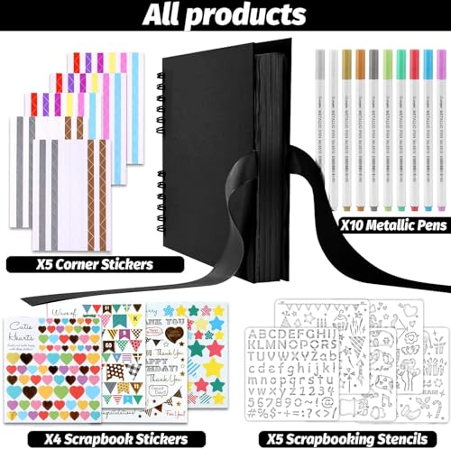 Image of DIY Scrapbook Album Black Spiral Photo Book for A4 Couple Special, Anniversary & Family Memories with Graduations /Memory Photo Album Color Stickers, Color Pen, 80-Page /40 Sheet, Medium