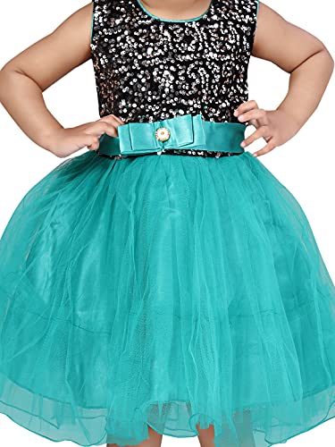 Image of MUHURATAM Girl's Net Fit and Flare Knee-Length Dress