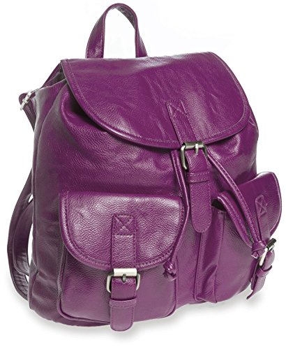 Big Handbag Shop - Bolso de Mochila de piel sintética Unisex adulto, color Morado, talla Talla única