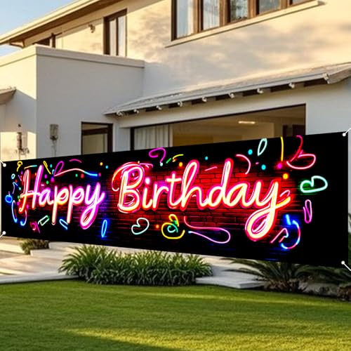 Image of Nuxovilar Neon Brick Birthday Banner 78.7x17.7 Polyester