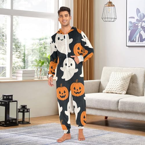 Pijama de Navidad de una pieza en tejido suave térmico con calabazas 3