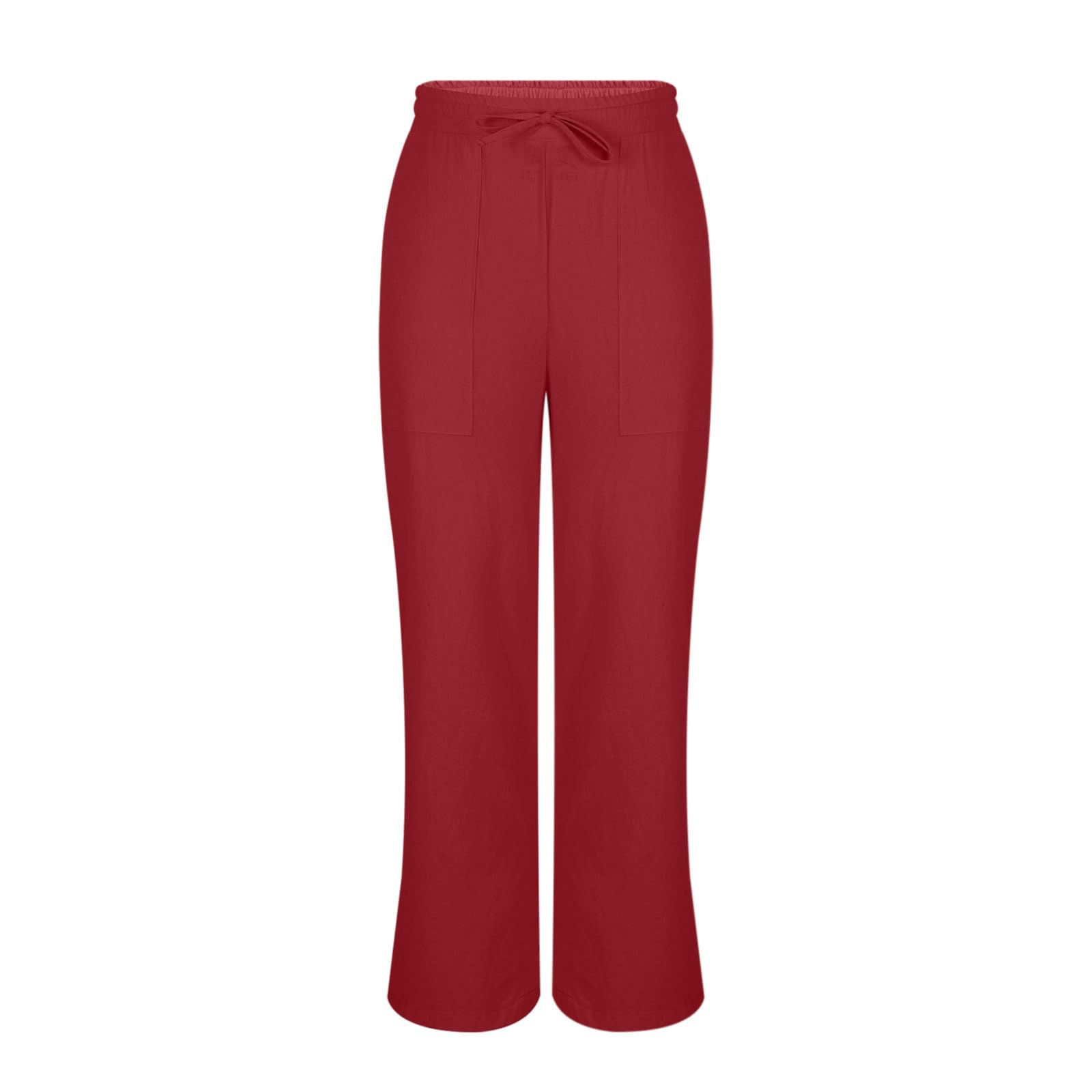 Women's Linen Pants Summer Wide Leg High Waisted Flowy Palazzo Pants Loose Fit Beach Travel Trousers with Pockets - 4
