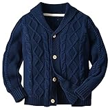 Boys Cardigan, Long Sleeve Button-Down V Neck Twisted Knit Sweater Outerwear, Blue - 1, 4-5T = Tag 120