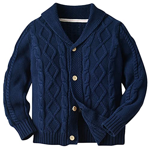 Boys Cardigan, Long Sleeve Button-Down V Neck Twisted Knit Sweater Outerwear, Blue - 1, 4-5T = Tag 120
