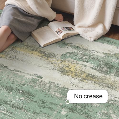 Image of GENIMO 8x10 Washable Area Rugs for Living Room, Non Slip, Sage Green Ivory | Large Vintage Floral Rug, Stain Resistant, Low Pile and Lightweight for Bedroom, Dining Room and Home Office