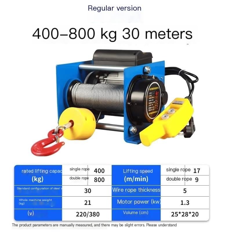 Cabrestante Elevador Grúa portátil rápida del torno de elevación pequeño del alzamiento eléctrico 220V para el taller casero Polipasto Eléctrico(400-800KG 30M)