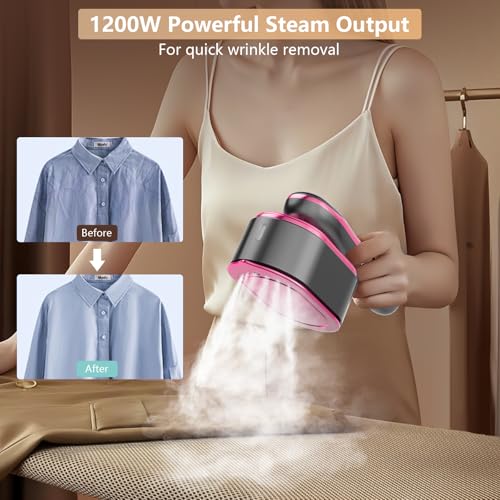 Image of Travel Steamer for Clothes, 1200W Portable Handheld Steamer for Clothes, Portable Steam with LCD Display, 10s Fast Heat-Up, 2-in-1 Powerful Wrinkle Remover for Home & Travel (Rose-bengal)