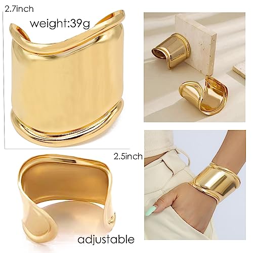 ABJFJE Fashion Exaggerated Wide Grooved Brushed Cuff Hinged Bangle Bracelets Smooth Punk Statement Gold Bangles Bracelet for Women Jewelry Gift Gold3