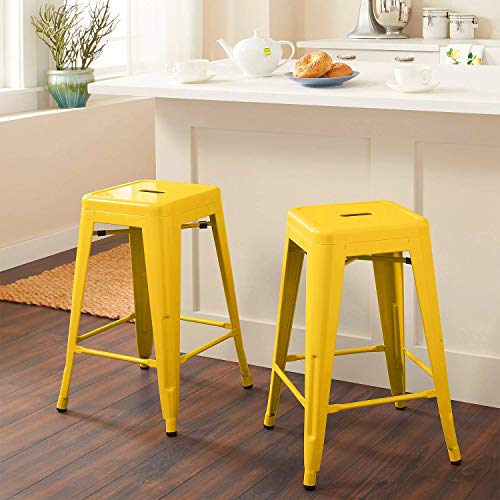 Image of Devoko Metal Bar Stools 24 inch Indoor Outdoor Stackable Barstools Modern Style Industrial Vintage Counter Bar Stools Set of 4 (24 inch, Yellow)