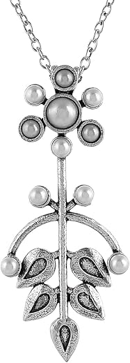 VOYLLA Fresh Fern Magnolia Pendant, Oxidised Floral Pendant For Women, EveryDay, Festive, Wedding, Gift For Women