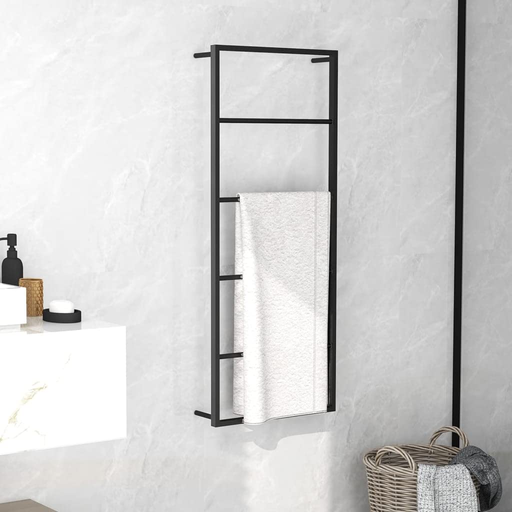 Handtuchständer Schwarz 45x10x115 cm Stahl Wandhalterung mit Doppel Ablage und Schwenkbar für Badezimmer Gäste WC Küche Heizkörper Aufhängung