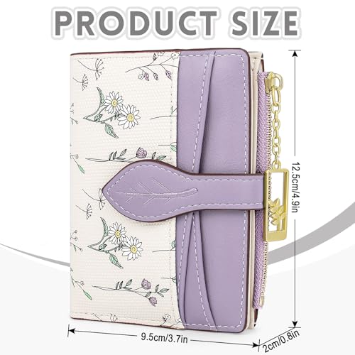 Small Wallet Womens Purple Flower Cute Wallets for Ladies Slim Change Purse for Ladies Bifold Wallet Womens With Zipper Coin Pocket Purses Card Holder for Women2