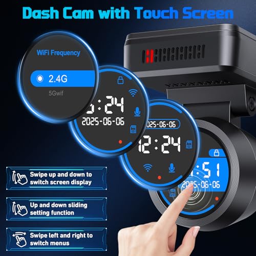 Image of Dash Cam Front 4K Dash Camera for Cars Built-in WiFi /APP Control Dashcams for Cars, 1.2 inch IPS Touch Screen Dash Cam with Free 32GB Card,170Wide Angle, G-Sensor, Night Vision, 24H Parking Mode Dashcam