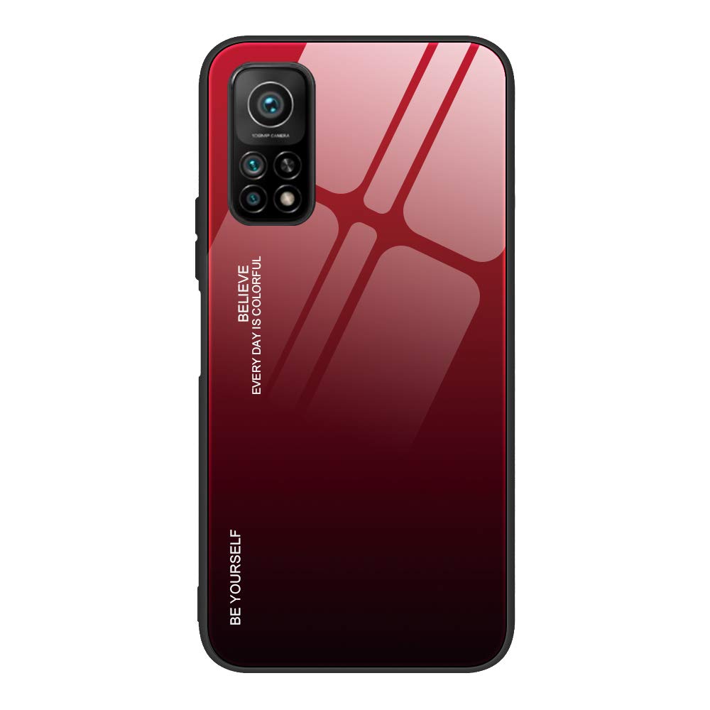 Dedux Custodia Cover per Xiaomi Mi 10T(10T PRO) 5G, Custodia in Vetro Temperato a Colori Sfumati + Protettivo TPU Case Cover (Rosso/Nero