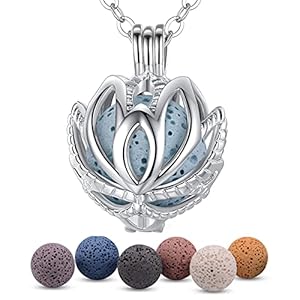 INFUSEU-Lotus-Flower-Essential-Oil-Necklace-for-Women-Teen-Girls-Aromatherapy-Diffuser-Jewelry-with-7-Lava-Rock-Stone-Beads-for-Her-Yoga-Anxiety-Charm-Gifts