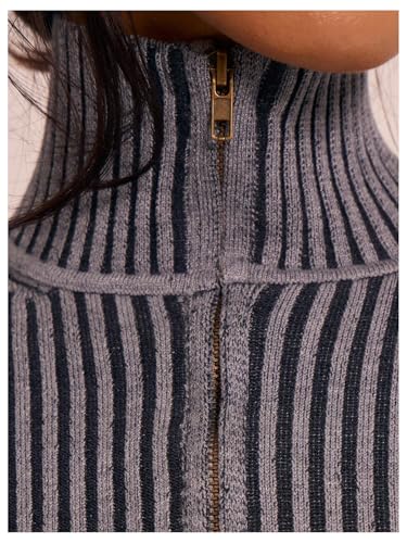 MakeMeChic Women's Y2K Cropped Sweater Striped Cardigan High Neck Zip Up Fall Sweaters Crop Tops4