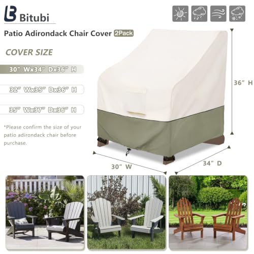 Image of Bitubi Waterproof 2 Pack Patio Adirondack Chair Cover for Outdoor Chair Size Up to 30W x 34D x 36H inch,Outdoor Lawn Patio Furniture Covers (Beige)