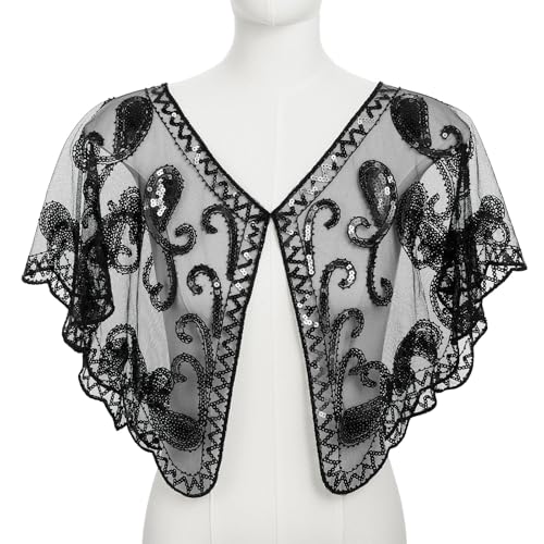 1920s Shawls and Wraps for Women Formal Evening Dresses Cover Up Sequin Beaded Flapper Shawl Vintage Capelet4
