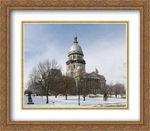 Illinois State Capitol Building 2x Matted 32x28 Large Gold Ornate Framed Art Print by The Cityscape Art Print Series