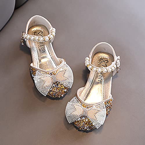 White Sandals For Girls Fashion Spring And Summer Girls Sandals Dress Dance Performance Princess Shoes Sequin Mesh Bow (a-Gold, 6.5 Toddler)4