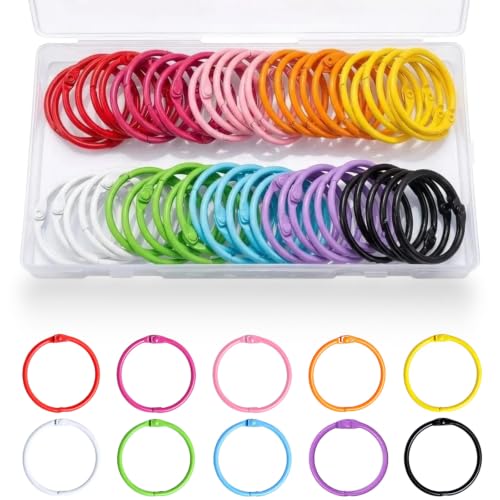 60 PCS Binder Rings 1 1/5", Colorful Metal Book Ring Clips, Loose Leaf Paper Rings for Crafts, Small Metal Key Rings for Index Cards, Open Card Rings Notebook Rings for Office School Home, 10 Colors