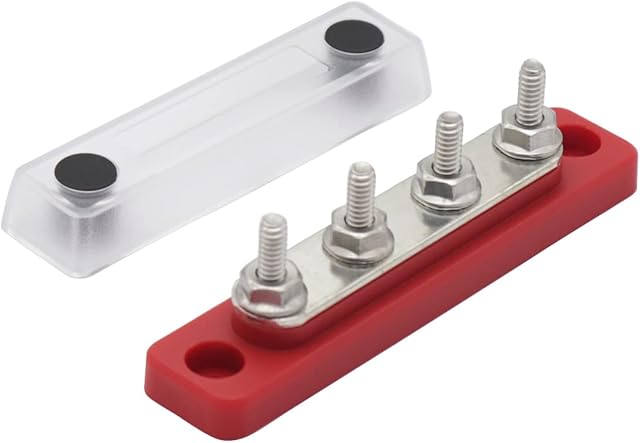 Gloaso 100 Amp Common Bus Bar 4 Studs Busbar Distribution Blocks 12V- 48V DC Ground Power Wiring Terminals 100A Busbars with Cover Red