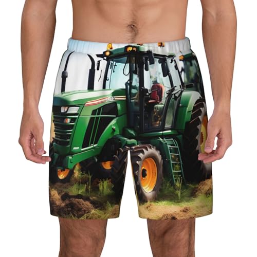 Company Farm Tractor Print Mens Swim Trunks Stretch Beach Shorts Quick Dry Pockets No-Chafing Board Shorts
