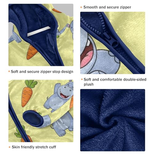 Happy Hippo and Carrots Toddler Fleece Jacket Girl Boys Hooded Fleece Jacket Coat Warm Outwear Zip-up 3-10T3