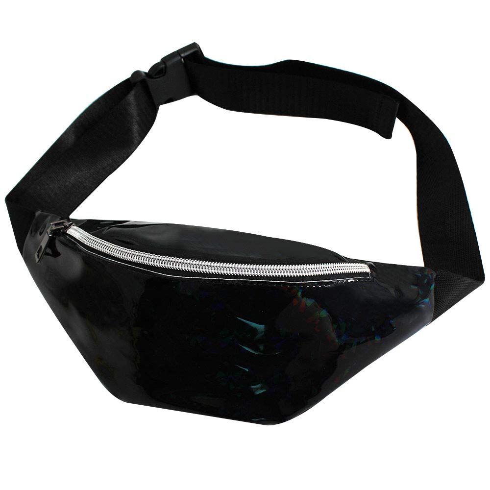 Aisa Unisex Holographic Fanny Pack Waist Bag with Adjustable Belt (Z-Black)