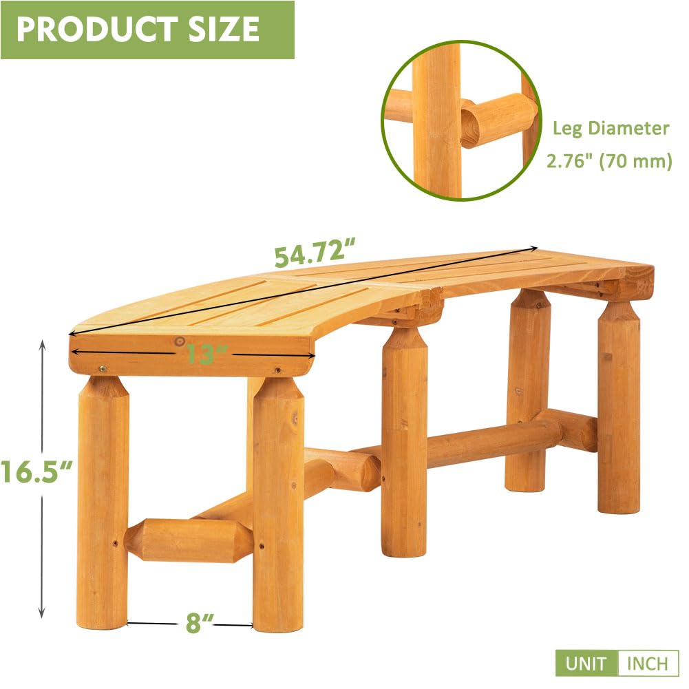 Banco curvado de madera para exteriores, estilo rústico, madera de cedro/abeto, para patio, jardín, terraza y patio trasero, 40-54.7 pulgadas de ancho x 13 pulgadas de profundidad x 16.5 2