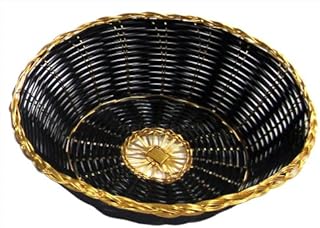 New Star Foodservice 44232 Lebensmittelkorb, rund, handgewebt, Polypropylen, 20,3 cm, 12 Stück, schwarz mit goldenem Rand, Synthetik