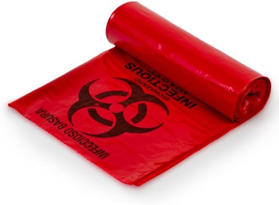 Generic 23"" x 23"" 10 Gallon Red Plastic Bags Biohazard Infectious Waste Can Liners (500 Bags) for trash, home, Office, Bathroom- NEW BRAND 3519