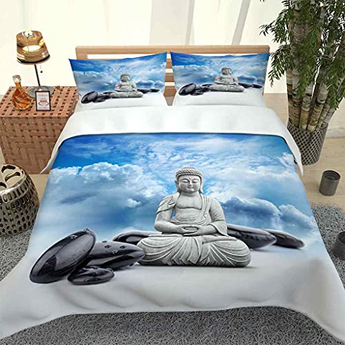 XOYKX Housse De Couettes Créativité De Bouddha De Ciel Bleu 140X200Cm Parure De Lit Pour 1 Personnes Avec Fermeture Éclair 3Pcs Microfibre Douce Confortable Ensemble De Literie Avec 2 Taies D'Oreiller Cover