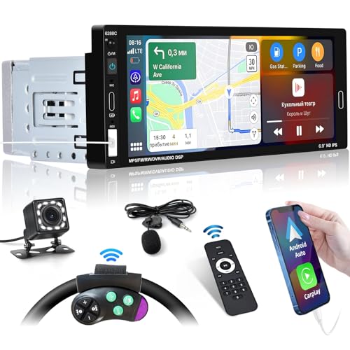 Inefala 1 DIN Radio Coche 6,9'' con Carplay y Android Auto