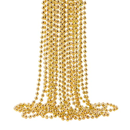 ZZYFGH 12Pcs Gold Bead Necklace, 33'' 7mm Christmas Bead Necklaces, Mardi Gras Xmas Beaded Necklace Costume, Festival Parade Throw Accessories for Mardi Gras Party Christmas New Year Eve Festive