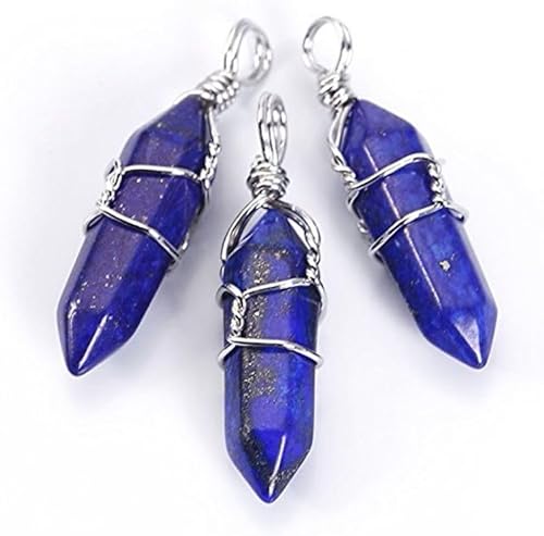 Miniatura 2 de Collar con colgante de bala de piedras preciosas naturales envueltas en alambre de cristal curativo de cuarzo, reiki, chakras, roca energética