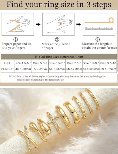 iF YOU Non Tarnish Chunky Gold Rings for Women, 14K Gold Plated Dainty Stackable Cross Cubic Zirconia Ring Set, Knuckle Stacking Statement Wedding Bands Jewelry Gift Idea for Mom Wife Size 7 - 1