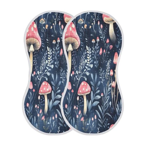 Mushroom Burp Cloths Cotton Baby Washcloths,Large 22x11in Burping Cloth Absorbent and Soft for Newborn Baby Boys and Girls,2 Pack2