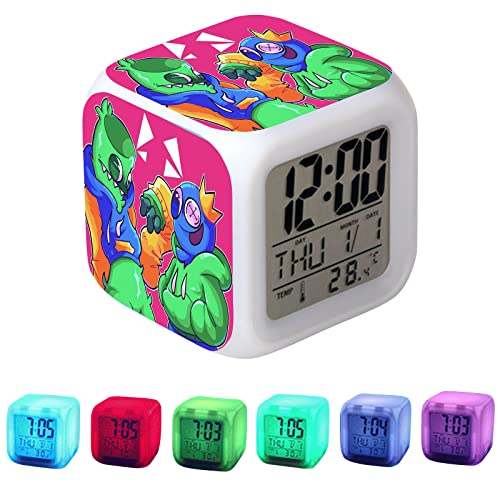 Jiumaocleu Rainbow Friends Réveil numérique à LED 7 couleurs avec impression 3D Motif dessin animé animé Cover