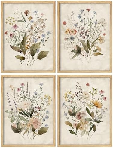 SIGNWIN Framed Set Vintage Wildflower Bouquet Antique Botanical I...