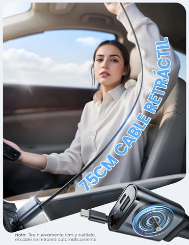 Lamicall 3 EN 1 Cargador Coche Carga Rápida, 50W Cargador Mechero USB C- [Super Compacto] 180° Plegable Adaptador Móvil Coche con Cable Retráctil Tipo C, Puerto USB-C/A, para iPhone/Samsung - imagen 5