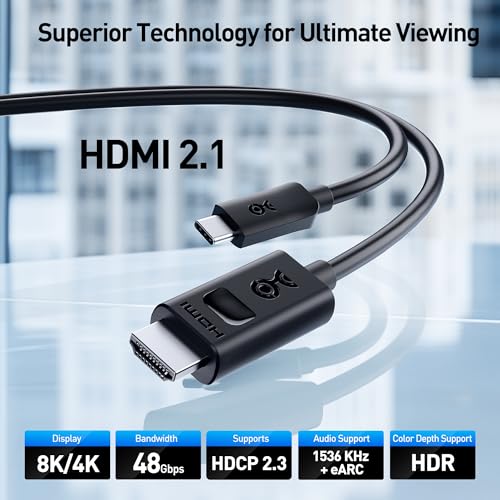 Image of Cable Matters Unidirectional USB C to HDMI 2.1 Cable - 15ft, Support 4K@240Hz and 8K@60Hz, HDR - Thunderbolt 4, Thunderbolt 5, USB 4 Compatible with MacBook Pro, XPS, ThinkPad - Max 4K@60Hz on macOS
