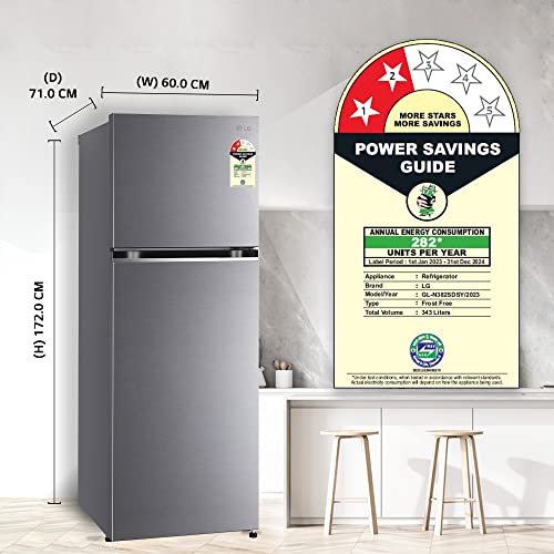 Image of LG 343 L 2 Frost-Free Smart Inverter Compressor Double Door Refrigerator Appliance (GL-N382SDSY, Dazzle Steel, Multi Air Flow Cooling, 2023 Model)