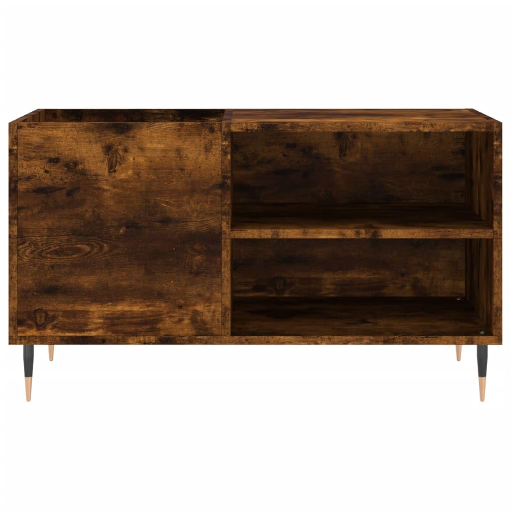 Armadio per dischi in legno di quercia affumicata, 85 x 38 x 48 cm, stile vintage, in vinile, con gambe in ferro, per il soggiorno