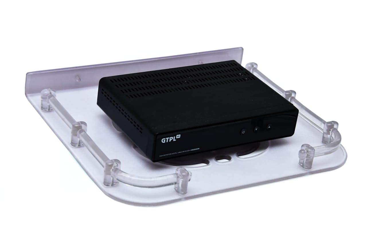 Jayaswal ji Store TV Set up Box DVD Stand Wall Mount Setup Box Stand Holder Wall Shelf Wi-Fi Router Telephone Storage Stand with Pipe & Relling